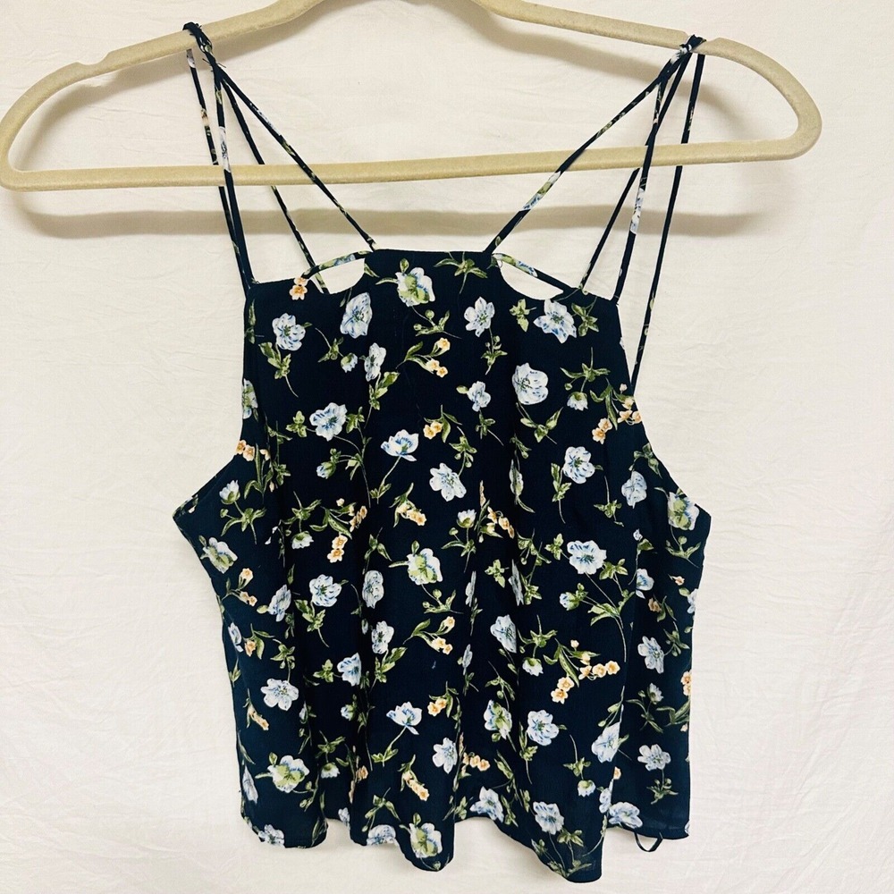LF Seek the Label Strappy Navy Blue Floral Print Crop Top X-Small NWT
